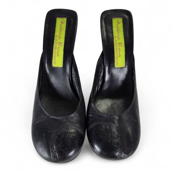 Materia Prima Goffredo Fantini Black Leather Mules 35.5 Made in Italy Heels - Picture 3 of 14